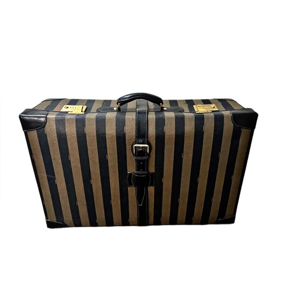 Authentic Vintage Fendi Rare Oversized Striped Pecan Hardcase Trunk - Picture 1 of 15